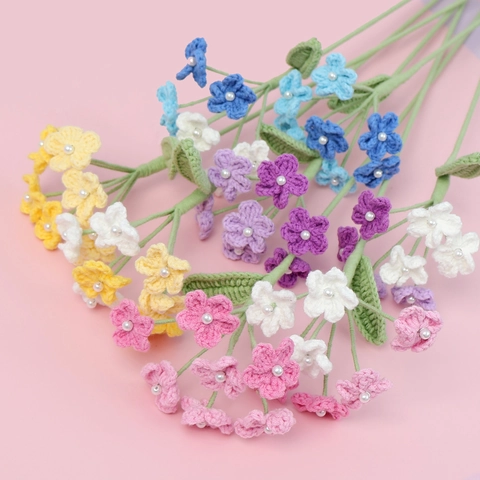 Handgefertigte Gehäkelte Blumen Garn Künstlich Vergissmeinnicht Zweig Mit Kunstperle Dekorativ Für Haus Hochzeit Party Geschenk