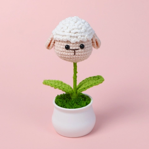 Handgefertigte Häkeln Tier Topfpflanze Ornamente Garn Amigurumi Süße Kuh Schaf Tiger Schreibtisch Auto Deko Ästhetisches Geschenk