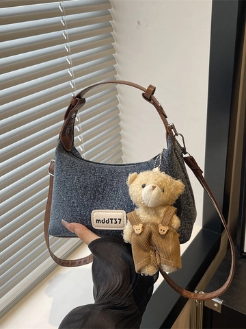 Retro Denim Hobo Tasche Für Damen Vintage Blau Dumpling Schultertasche Mit Bär Anhänger Und Patch Detail