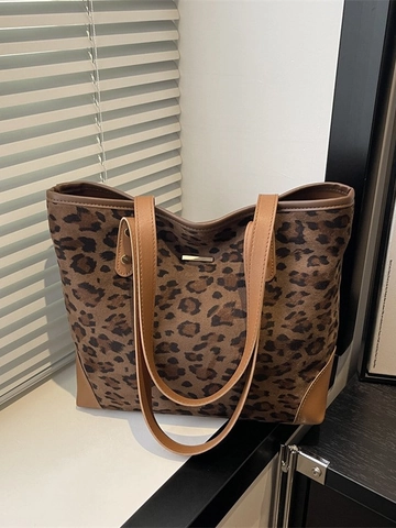 Damen Mode Vintage Leopardenmuster Einkaufstasche Große Kapazität PU Leder Umhängetasche Lässig Pendeln Schule Handtasche