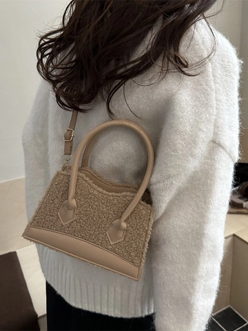Autumn Winter Lamb Wool Patchwork Handbag For Women 2025 New Versatile Plush Shoulder Crossbody Bag With Synthetic Leather