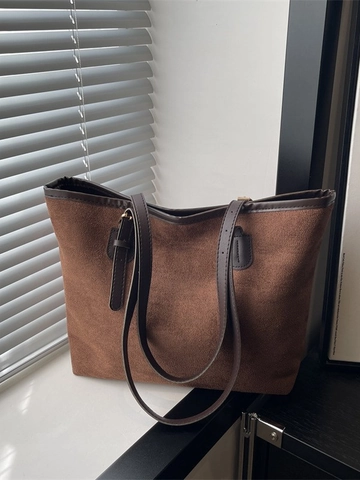 Women Large Capacity Faux Suede Tote Bag Minimalist Retro Shoulder Bag For Commuting Daily Versatile Solid Color Zipper