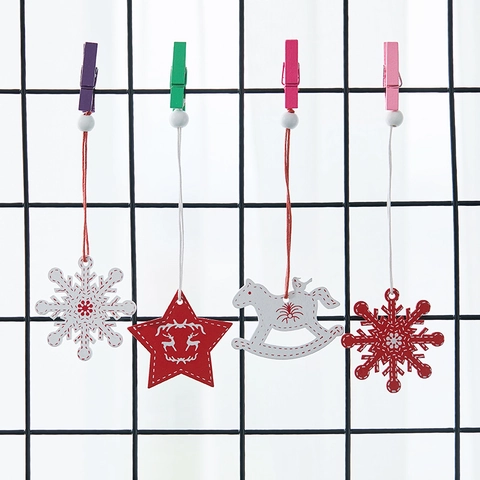 Christmas Wooden Hanging Ornaments Snowflakes Star Rocking Horse Red White Painted Nordic Style For Tree Decor
