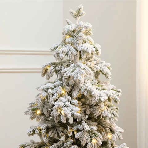 Árbol De Navidad Nevado Con Luces LED Cálidas PE Material En Maceta Interior Invierno Decoración Festiva Realista
