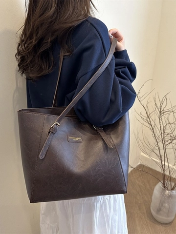 Bolso Tote De Gran Capacidad Cuir PU Vintage Bolso De Hombro Simple Para Mujeres Trabajo Escuela Bolso Para Portátil