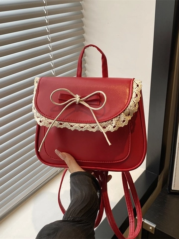 Mini Mochila De Cuero PU Con Borde De Encaje Y Lazo Estilo Lolita Dulce Mochila Pequeña Para Mujeres Niñas
