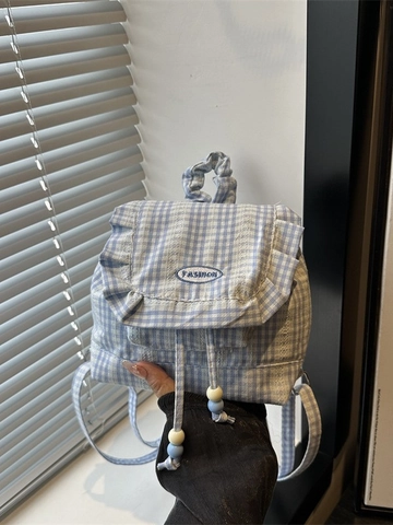 Mini Sac À Dos Toile Vichy Polyester Bordure À Volants Cordon Décor De Nœud Style Coréen Japonais Doux Pour Femmes