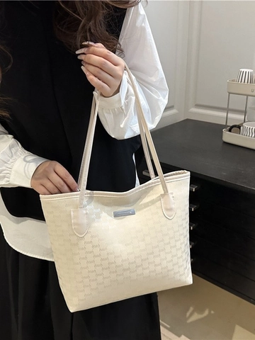 Borsa Tote Da Donna Pelle PU Monogramma Lettere Grande Capacità Borsa A Spalla Pendolare Con Piastra Metallica Cerniera Moda