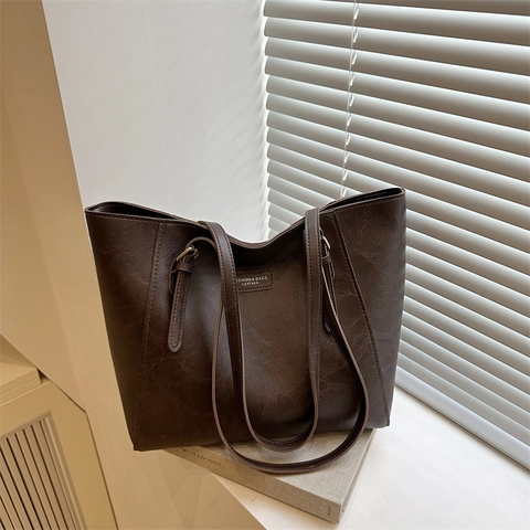 Damen Große Kapazität PU Leder Tragetasche Mode Urban Einfache Schultertasche Mit Verstellbaren Doppelriemen Für Den Alltag