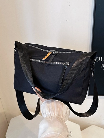 Women Waterproof Nylon Oxford Crossbody Bag Large Capacity Multi Pocket Urban Simple Casual Shoulder Bag Orange Zipper Pulls