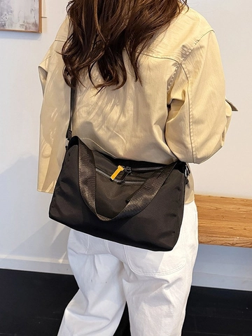 Women Waterproof Nylon Oxford Crossbody Bag Large Capacity Multi Pocket Urban Simple Casual Shoulder Bag Orange Zipper Pulls