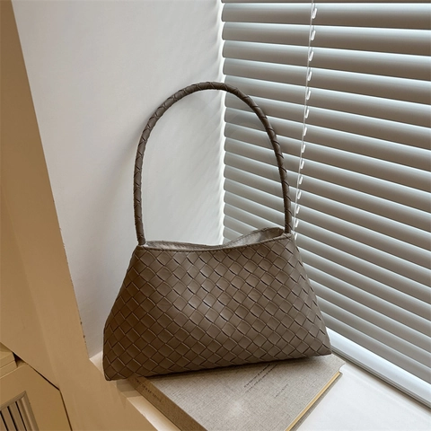 Damen Urban Minimalistisch PU Gewebt Schultertasche Mode Intrecciato Achseltasche Große Kapazität Hobo Handtasche Elegant