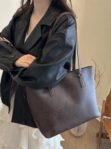 Vintage Große Kapazität Tragetasche Für Damen PU Leder Pendler Umhängetasche Koreanischen Stil Handtasche Mit Gold Hardware Fashion Damen Arbeitstasche