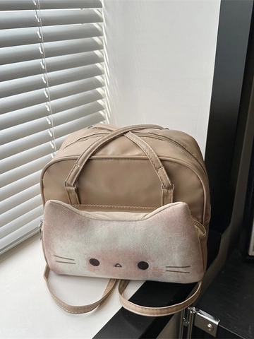 Zaino Carino Con Faccia Di Gatto Cartone Animato Pelle PU Peluche Grande Capacità Zainetto Casual Per Donne Ragazze Scuola Kawaii