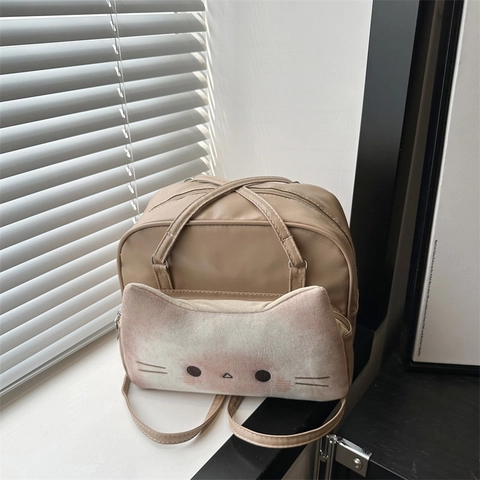 Cat Face Cartoon Crossbody Bag For Women PU Leather And Plush Material Small Square Handbag Casual Cute Shoulder Bag