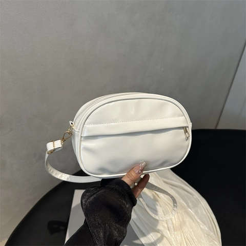 Damen Minimalistische PU Leder Umhängetasche Kleine Quadratische Kameratasche Glänzend Einfarbig Verstellbarem Riemen Handtasche