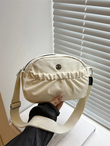 Women Canvas Crossbody Bag Casual Half Moon Shoulder Purse With Ruched Front Pocket And Adjustable Wide Strap Minimalist