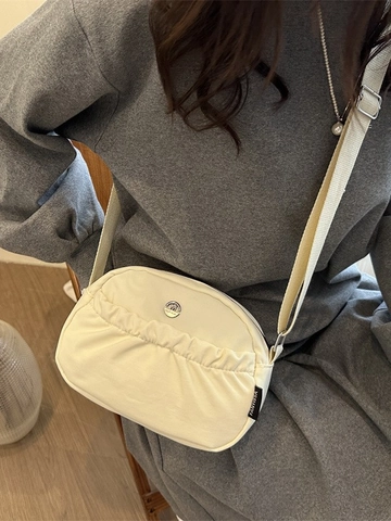 Women Canvas Crossbody Bag Casual Half Moon Shoulder Purse With Ruched Front Pocket And Adjustable Wide Strap Minimalist