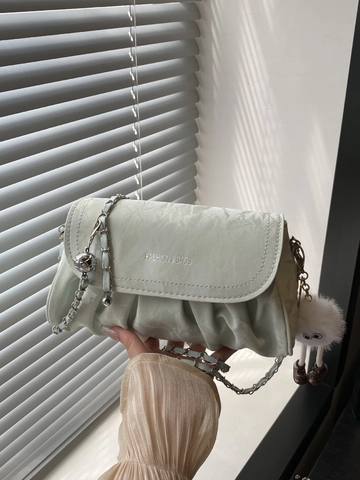 Damen Falten Cloud Schultertasche PU Leder Kette Crossbody Mit Plüsch Monster Anhänger Street Fashion