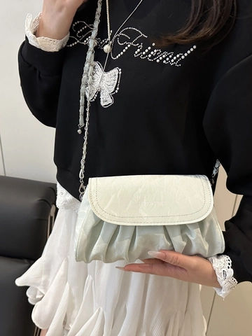 Damen Falten Cloud Schultertasche PU Leder Kette Crossbody Mit Plüsch Monster Anhänger Street Fashion