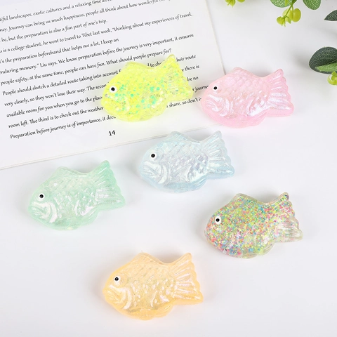 Cute Fish Shape Glitter Squishy Toy Stress Relief Sensory Toy Soft TPR Decompression Toy For Adults Teens Sensory Gift