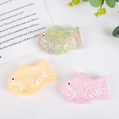Cute Fish Shape Glitter Squishy Toy Stress Relief Sensory Toy Soft TPR Decompression Toy For Adults Teens Sensory Gift