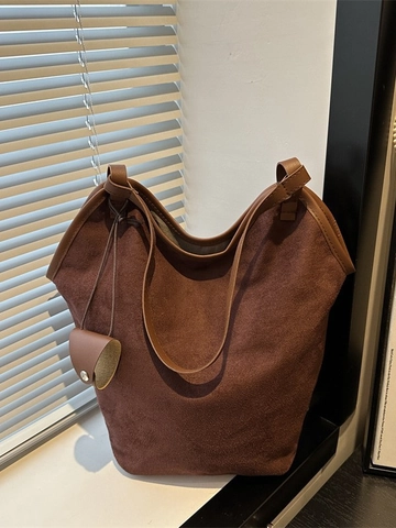 Große Tote Bag Wildleder PU Matt Retro Eimer Schultertasche Für Tägliches Pendeln Damen Mit Kleinem Beutel