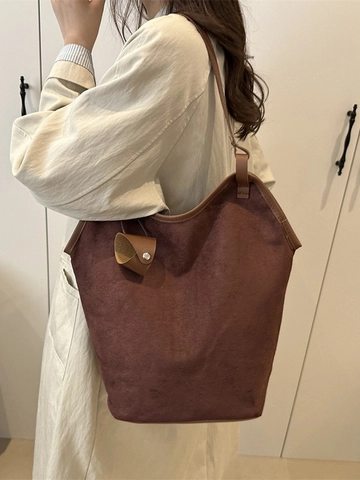 Große Tote Bag Wildleder PU Matt Retro Eimer Schultertasche Für Tägliches Pendeln Damen Mit Kleinem Beutel