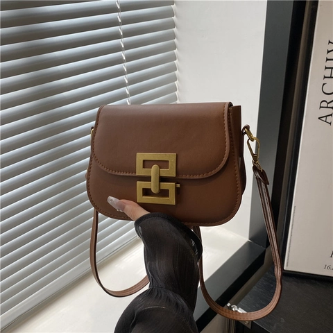 Bolso Bandolera de Cuero de PU para Mujer Bolso Cuadrado Pequeño de Axila Con Hebilla Geométrica Dorada Correa Ajustable