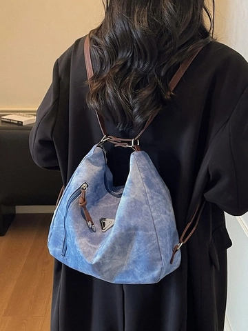 Borsa Hobo Donna Grande Capacità Pelle PU Lavata Multifunzionale Borsa A Tracolla Con Distintivo Metallo Triangolo