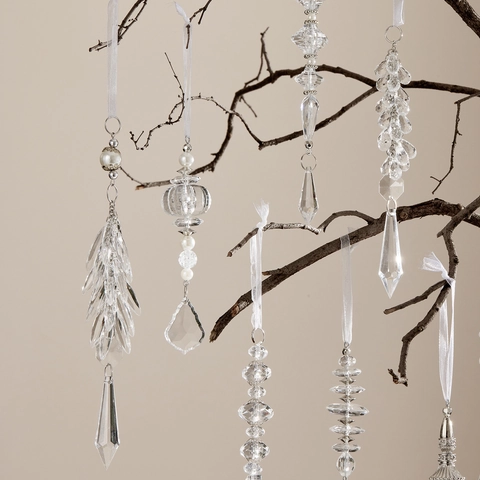 Adornos Colgantes de Navidad de Cristal Acrílico Carámbano Copo de Nieve Tira de Cuentas para Árbol de Navidad Boda Fiesta
