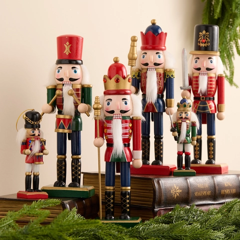Christmas Nutcracker Soldier Figures Hand Painted Wooden Desktop Ornaments Traditional Holiday Decor Home Office Gift