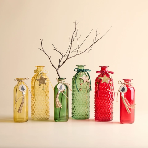 Vintage Relief Glasvase Weihnachtsschmuck Schleife Stern Dekorative Flasche Für Haus Feiertag Tisch Dekoration