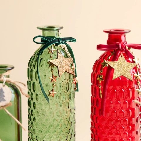 Vintage Relief Glasvase Weihnachtsschmuck Schleife Stern Dekorative Flasche Für Haus Feiertag Tisch Dekoration