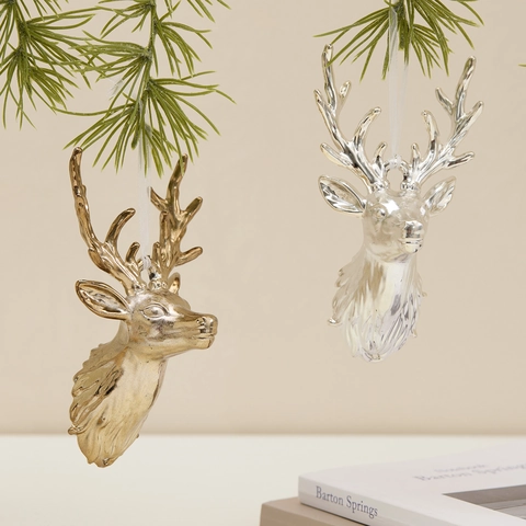 Christmas Tree Hanging Ornaments Electroplated Plastic Deer Head Snowflake Butterfly Festive Holiday Home Decor Pendants