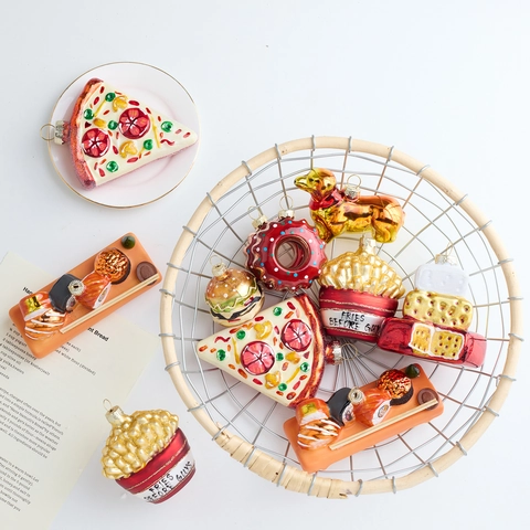 Decorazioni Natalizie Da Appendere In Vetro Dipinto Novità Cibo Animali Glitter Decorazioni Festive Per La Casa Delle Vacanze