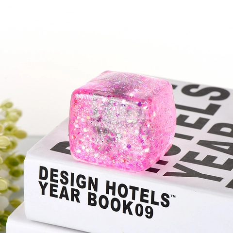 Glitter Ice Cube Squishy Toy TPR Slow Rebound Stress Relief Sensory Decompression Ball Translucent Colorful Novelty Desk Toy
