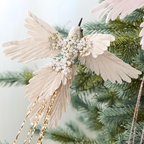 Decorazione Appesa Uccello Di Simulazione Di Natale Paillettes Perla Artificial Nappa Colibrì Ornamento Per Albero Di Natale Elegante