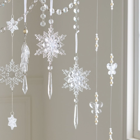 Transparent Acrylic Snowflake Hanging Ornaments Icicle Butterfly Bead Pendant For Christmas Tree Wedding Party Home Decor