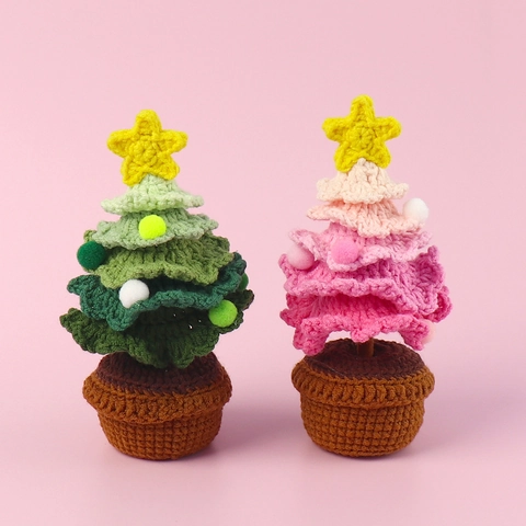 Handgehäkelter Weihnachtsbaum Mini Topfpflanze Wollgarn Schreibtisch Ornament Mit Stern Für Haus Dekoration Weihnachtsgeschenk