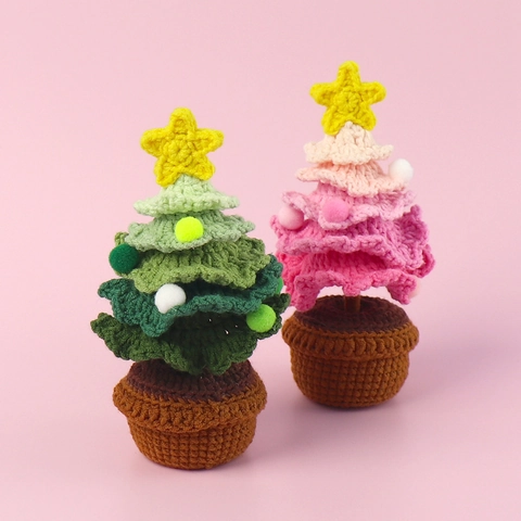 Handgehäkelter Weihnachtsbaum Mini Topfpflanze Wollgarn Schreibtisch Ornament Mit Stern Für Haus Dekoration Weihnachtsgeschenk
