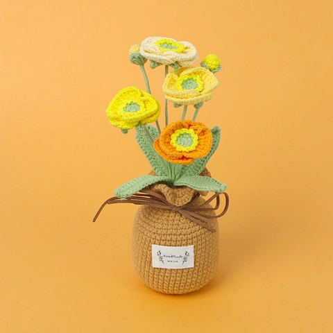 Fleur De Coquelicot Au Crochet Faite À La Main En Pot Dégradé Fil Tricoté Esthétique Artificielle Décoration De Bureau Cadeau