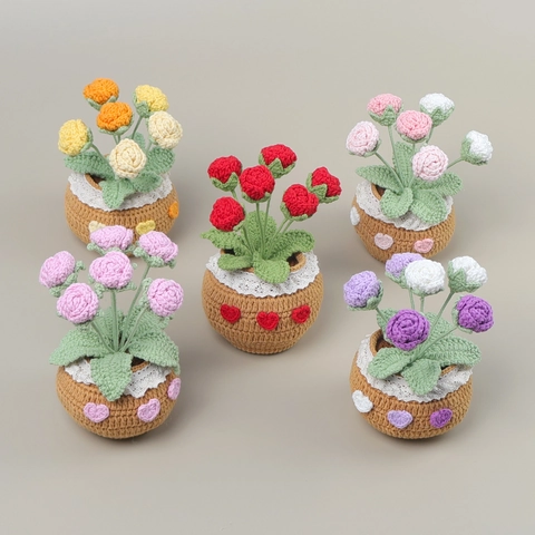 Plantes En Pot Au Crochet À La Main Fleurs Artificielles Fil Tulipe Tournesol Rose Marguerite Décor De Table Cadeau Pastoral