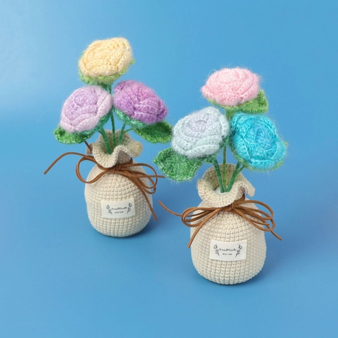Planta De Rosa En Maceta Tejida De Lana Estilo Mohair Flores De Ganchillo Hechas A Mano Ornamento De Escritorio Decoración