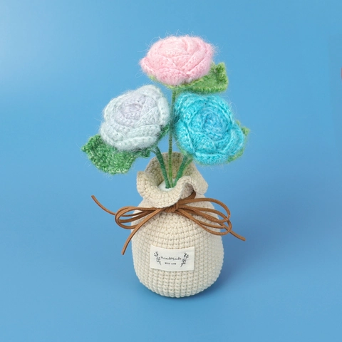 Planta De Rosa En Maceta Tejida De Lana Estilo Mohair Flores De Ganchillo Hechas A Mano Ornamento De Escritorio Decoración