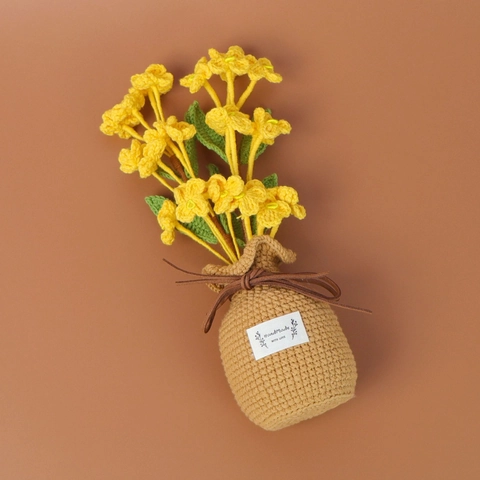 Planta De Flores Artificiales De Ganchillo Hecha A Mano Maceta Tejida Madreselva Rosa Decoración Mesa Hilo Hogar