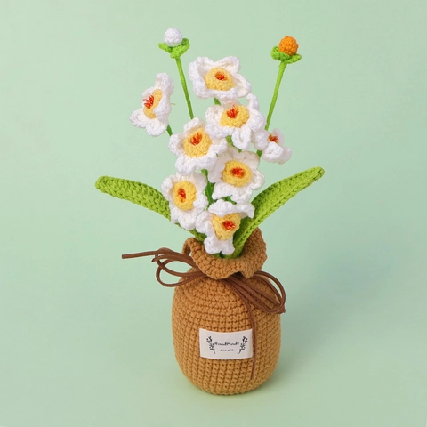 Handgemaakte Gehaakte Narcis Potplant Gebreide Witte Bloemen Tafeldecoratie Huis Ornament Cadeau