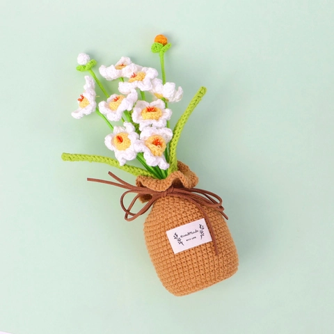 Handgemaakte Gehaakte Narcis Potplant Gebreide Witte Bloemen Tafeldecoratie Huis Ornament Cadeau