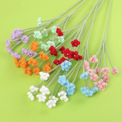 Handmade Crochet Gypsophila Flower With Artificial Pearl Decor Artificial Knit Flowers For Home Decoration Valentine's Day Gift