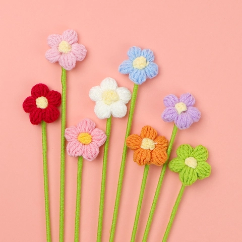 Tiges de Fleurs Bouffantes au Crochet Faites à la Main Fleurs en Fil Artificielles Pour Décoration Maison Mariage Fête